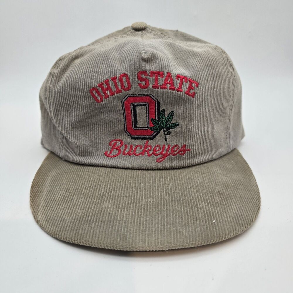 Vintage Ohio State Buckeyes Hat Cap SnapBack Corduroy Gray Made USA Block Letter